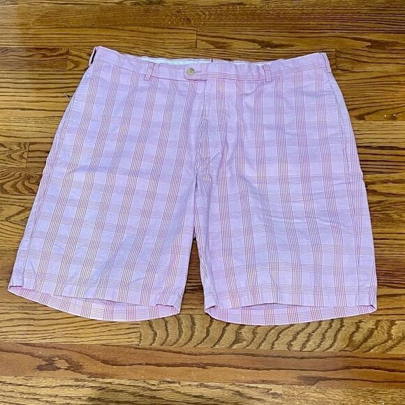 Peter Millar Pink Plaid Flat Front Pima Cotton Shorts. Size 38 - Picture 2 of 5